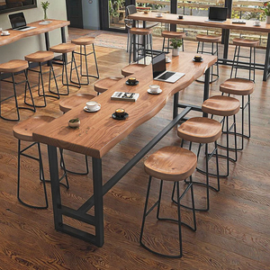Modern masif ahşap <span class=keywords><strong>Bar</strong></span> masası yüksek sandalye ticari yüksek sandalye üreticisi için Cafe süt çay dükkanı balkon eğlence oturma odası - Product Image 4