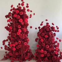 B0706 Bunga Mawar Merah Romantis Hydrangea Buatan untuk Dekorasi Rumah, Pernikahan, Acara Baby Shower, Bunga Sutra dengan Stand Logam