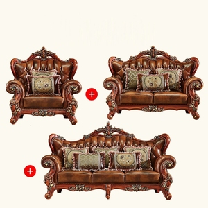 Mới Châu Âu Phong Cách Hoàng Gia Da Sofa Kết Hợp Rắn Gỗ Hai Mặt Khắc Phòng Khách Sang Trọng Ghế Sofa Set Cho Nhà - Product Image 6