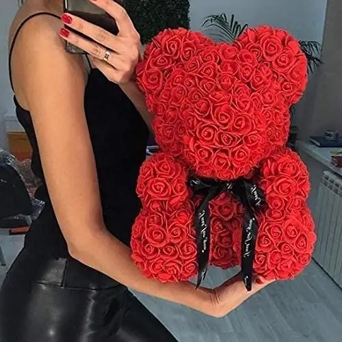 hot sale rose teddy bear 25cm rose teddy bear valentine rose bear with heart for 2023 valentine's day gift
