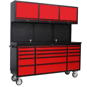 Kırmızı kaplı 72 inç ağır paslanmaz çelik alet sandığı/alet kutusu/bahçe garaj atölye toolsbox arabası için takım dolabı