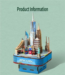 Boîte à musique en bois New York Skyline, jouet éducatif, puzzle 3D à assembler soi-même, 51-100 pièces, monuments emblématiques, créatif - Product Image 5