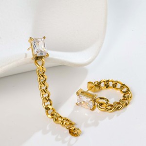 1 Par de Aretes Cuadrados de Acero Inoxidable con Baño de Oro de 18K y Circonita - Diseño Asimétrico, Modernos y Versátiles para Fiestas - Product Image 2