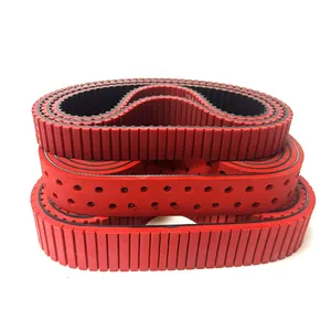 Factory Price Perforated Countersunk Holes And Red Rubber Polyurethane PU Coating Pu Slotted Timing Belts Synchronous Belt