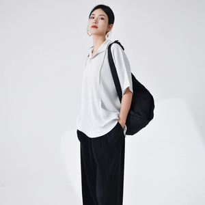 Sudadera con capucha suelta plisada de alta calidad, ropa unisex, jersey negro, tops versátiles de talla grande para mujer en stock o OEM personalizado - Product Image 5