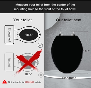 <strong>Black</strong> Elongated <strong>Toilet</strong> <strong>Seat</strong> Natural <strong>Wood</strong> <strong>Toilet</strong> <strong>Seat</strong> with Zinc Alloy Hinges Easy to Install Also Easy to Clean - Product Image 3