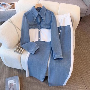 Bộ đồ denim nữ 2 mảnh kiểu retro rộng rãi năm <span class=keywords><strong>2025</strong></span>, thời trang mới, đầm maxi tay ngắn màu nhạt, phong cách cao bồi mùa hè - Product Image 4