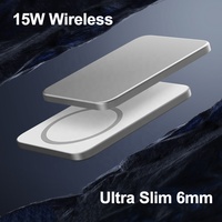 Batteries externes de 6 mm d'épaisseur, 5000 mAh, en métal, charge sans fil magnétique 15 W