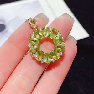 <span class=keywords><strong>Collana</strong></span> con <span class=keywords><strong>Catena</strong></span> in Argento 925 Placcato e Peridoto Verde Rotondo per Donne, Regalo di Nozze - Product Image 4