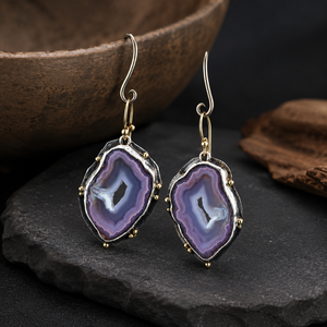 Orecchini Pendenti Vintage Bicolore con Pietre Viola e Rosse per Donne - Product Image 3