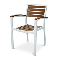 Chaise de jardin en aluminium blanc, fauteuil en plastique imitation bois, siège à lattes, mobilier de loisirs pour patio extérieur