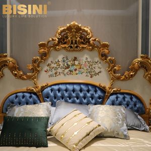 Glorious fransız barok tarzı kraliyet Villa prens el işi çiçek ahşap oyma kabuk parke çift yatak ana odası yatak takımı - Product Image 6