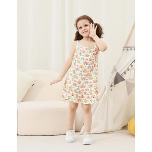 Vestido informal para niña, cintura elástica, cuello redondo, tejido de punto, ajuste holgado, transpirable, ropa de verano para uso diario - Product Image 3