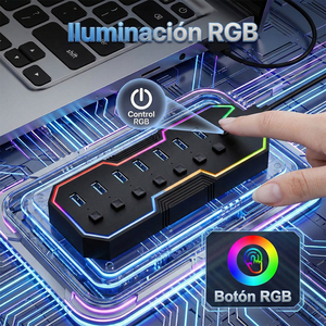 ELE-GATE 7-Port <b>USB</b> 3.0 <b>Hub</b> With RGB LED Individual Switches - Product Image 2