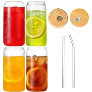 Gobelet en borosilicate de haute qualité de 16 oz avec couvercles en bambou et paille en verre pour bière et café glacé - Product Image 4