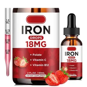 Biocaro OEM suplementos de hierro líquido con vitamina C para el sistema sanguíneo de las mujeres hierro fe folato vitamina B12 gotas para la etiqueta privada