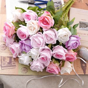 Bouquet de roses artificielles CallaFloral, rose, blanc, violet, polyester, décoration de mariage en intérieur, fleur artisanale - Product Image 1