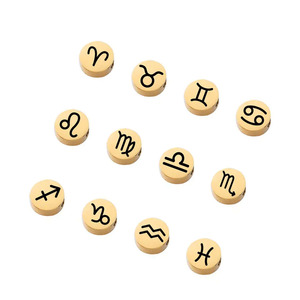Engraved 12 Zodiac Disc <b>Spacer</b> Charm for Bracelet and Necklace Making | 18K Gold Plated Stainless Steel - Product Image 1