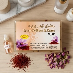 Afrin Kesar Saffron and <b>Rose</b> Herbal <b>Soap</b> Natural Skin Brightening Luxury Bar Enriched with Pure Oils Luminous Glow - Product Image 1
