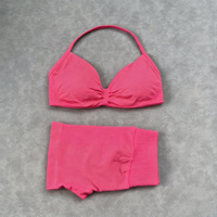 Set Bra dan Celana Pendek Olahraga DF Ultra-fine Matte Spandex/Nylon, Halter Neck Solid Penyerap Keringat Elastis Tinggi untuk Kebugaran Wanita