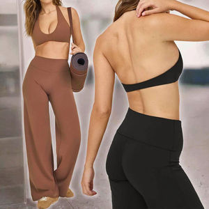 Conjuntos Deportivos de Alta Elasticidad para Mujer, Conjunto de Entrenamiento con Cuello Halter Sexy y Único, Conjuntos de Gimnasio Súper Suaves, Cintura Elástica, Frente Sólido - Product Image 3