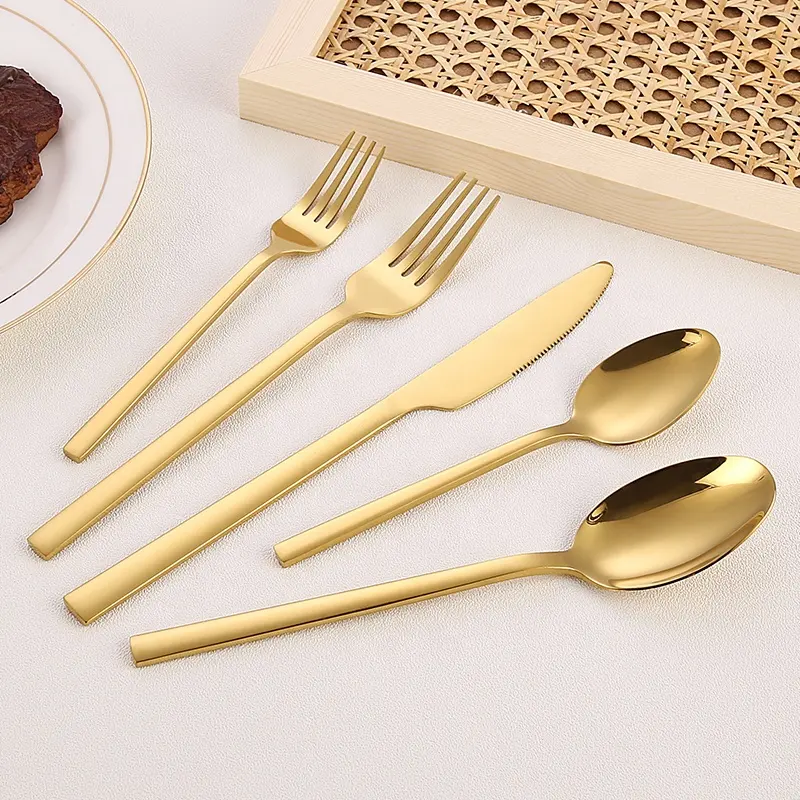 थोक सोने चाकू कांटा चम्मच कटलरी सेट स्टेनलेस स्टील वर्ग संभाल Flatware चांदी के बर्तन सेट