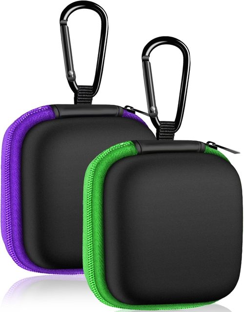 Square Lightweight Water Resistant Earbud Case Zipper Closure 2-3 Compartments Portable EVA Storage Bag Carabiner for AirPods