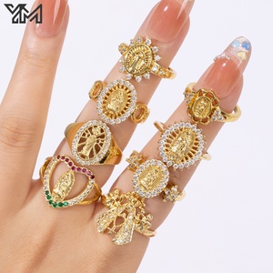 Ensemble de bagues plaquées or 18 carats Vierge Marie et <span class=keywords><strong>Saint</strong></span> <span class=keywords><strong>Jude</strong></span>, amulette religieuse multi-formes incrustée de zircon CZ, bijoux catholiques pour femmes - Product Image 1