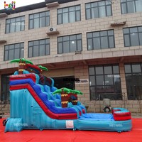 Toboggan aquatique gonflable de couleur marbre commercial avec piscine pour enfants et adultes, fête dans la cour