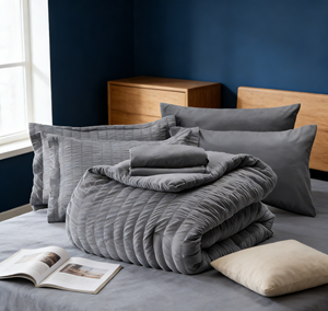 Ensemble <span class=keywords><strong>de</strong></span> couette <span class=keywords><strong>de</strong></span> luxe en seersucker pour <span class=keywords><strong>lit</strong></span> Queen, 7 pièces, gris foncé, collection complète toutes saisons, offre spéciale - Product Image 4