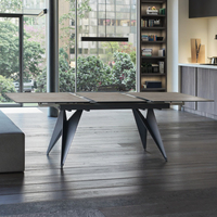 Table pliable de 6 places Mobilier de salle à manger en verre trempé avec pieds en céramique métal luxe moderne et léger personnalisé