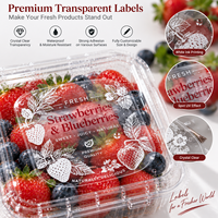 Étiquettes personnalisées transparentes pour fruits et légumes, autocollants en PET transparents avec encre blanche et vernis UV sélectif pour emballages de baies fraîches en coquille
