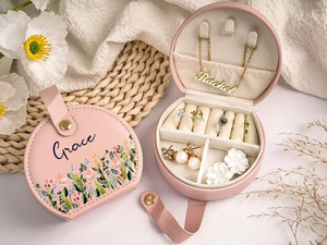 Outdoor Travel Portable PU Leather Jewelry <b>Box</b> Multifunction Small Gift Storage Organizer Metal Button Valentine's Day - Product Image 6