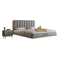 Schlafzimmermöbel Modernes Lederbett mit Stauraum Exzellentes Maßgefertigtes Multifunktionales Graues Weiches Kingsize-Holzbett für Erwachsene