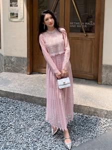 Bettergirl 2025 nuevo Otoño Invierno vestido <span class=keywords><strong>de</strong></span> cuello redondo <span class=keywords><strong>de</strong></span> manga larga <span class=keywords><strong>de</strong></span> encaje <span class=keywords><strong>rosa</strong></span> - Product Image 1