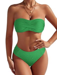 ZAFUL Summer Women's Strapless Twist Bandeau Bikini 2 Piece Swimwear Cheeky Solid Lace up BIKINIS &amp; <strong>BEACHWEAR</strong> - Product Image 6