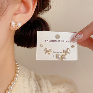 Resoul Joyas de Lata Bañadas en Oro con Perlas y Circonitas, Conjunto de 3 Piezas, <span class=keywords><strong>Moda</strong></span> Coreana para Mujer, Venta al por Mayor - Product Image 4