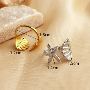 Bague ouverte en acier inoxydable avec coquille étoile de mer Thème de l'océan tendance pour les filles Femmes pour les cadeaux de fêtes - Product Image 4