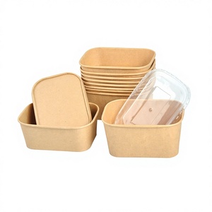 SENANG Rectangular 500ml 750ml 1100ml 100% Biodegradable Kraft Paper Disposable Salad Bowls Square Pet Paper Lid PSB01 Model - Product Image 1
