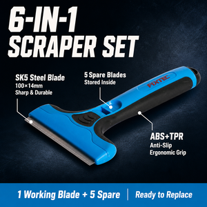 Raspador Manual FIXTEC, Juego <span class=keywords><strong>de</strong></span> 6 Piezas con Cuchilla SK5 <span class=keywords><strong>de</strong></span> 14 mm, Mango <span class=keywords><strong>de</strong></span> ABS y TPR con 5 Cuchillas <span class=keywords><strong>de</strong></span> Repuesto, Herramienta para Raspar Pintura <span class=keywords><strong>de</strong></span> Pisos y Vidrio - Product Image 1