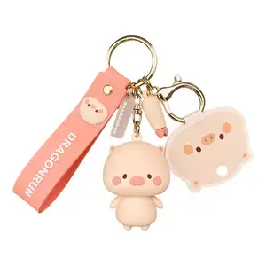Cartoon Anime Piggy keychain Cute Doll pvc Soft rubber key chains For Women gifts Trend car keys bag charm pendant Pig Keychain