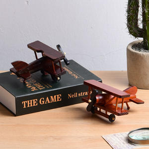 نموذج طائرة خشبي يدوي الصنع بتصميم أوروبي عتيق للديكور المنزلي وهدية فنية - Product Image 2