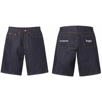 Shorts en jean personnalisés avec logo brodé pour hommes, coupe décontractée, style hip-hop, denim bleu classique, jorts amples à bords effilochés