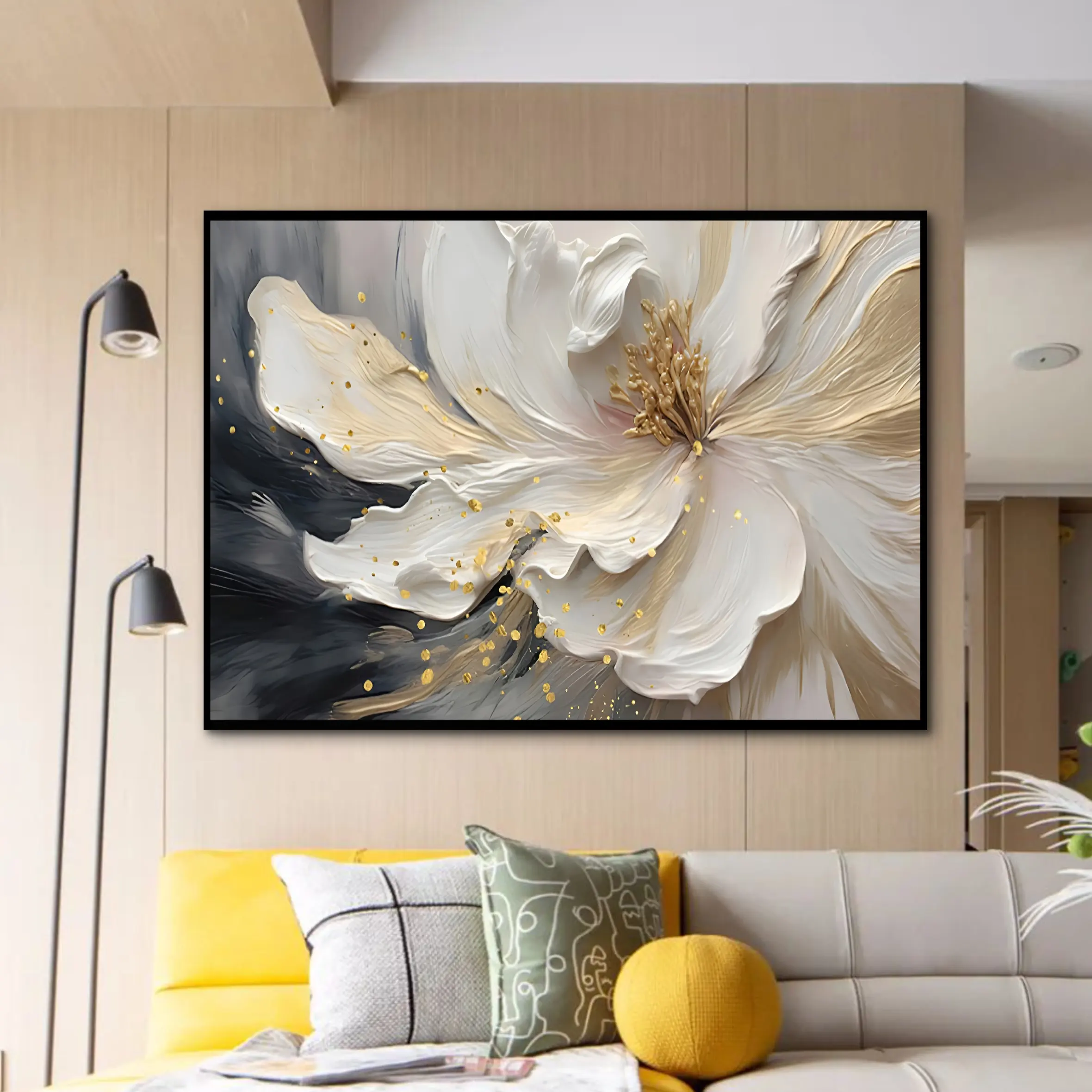 Moderne Goudfolie Bloem Handgeschilderde Canvas Textuur Grote Muurkunst Olieverfschilderij Handgemaakte Abstracte Muurschildering Voor Huisdecoratie