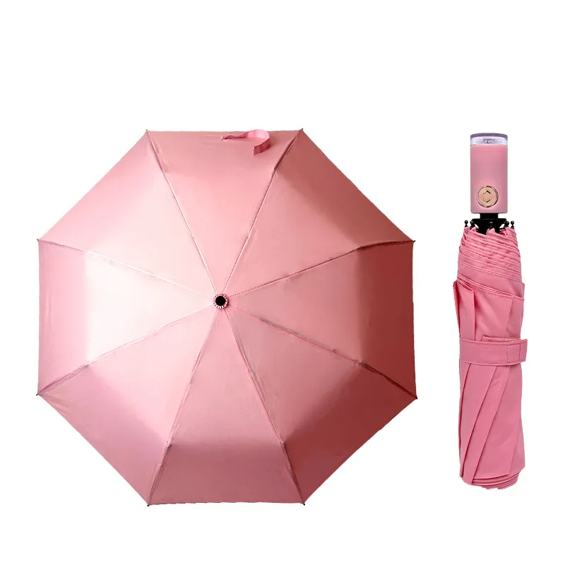 Sombrilla 'S Op Maat Afdrukken Adverteren Relatiegeschenk Promotie Reizen Roze Buiten 3 Opvouwbare Automatische Paraplu Met Logo