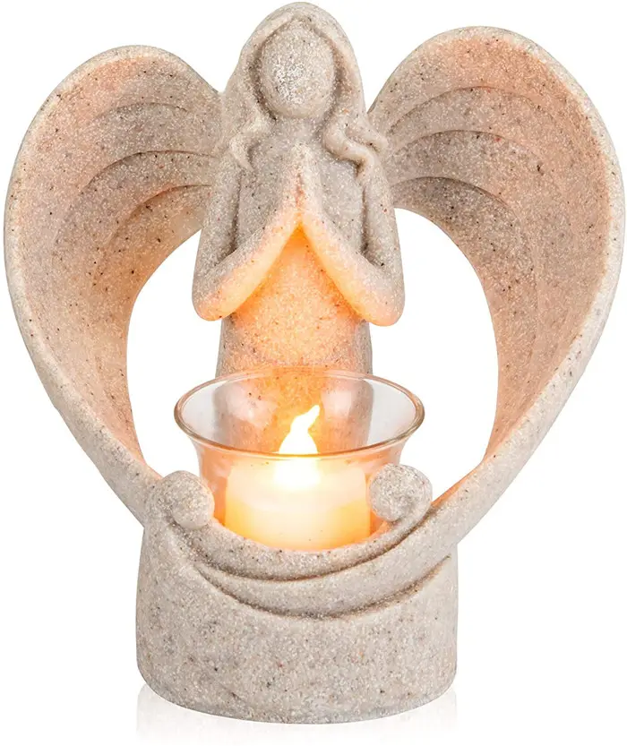 Memorial Gifts for Loss of Loved Tealight Candle Holder with Guardian Angel Statue