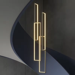 Luces colgantes de techo alto escaleras Hotel rectangular geométrico moderno candelabro de escalera larga para salón - Product Image 2