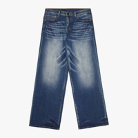 Jean baggy bleu foncé pour homme, coupe large, effet usé, délavé, avec détails en nid d'abeille et ourlet empilé, personnalisé