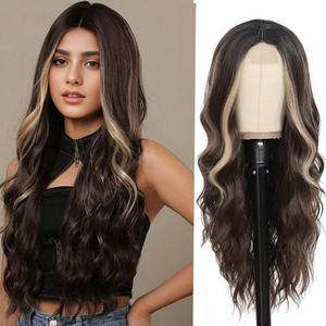 Vague profonde dentelle avant longue perruque bouclée perruques synthétiques couvre-chef mélange naturel couleur sexy avec des boucles élégantes - Product Image 1