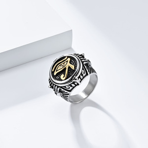 Cross-border best-selling retro-style Egyptian Pharaoh Horus's Eye <b>titanium</b> steel <b>ring</b>, a bold and unique men's accessory. - Product Image 3